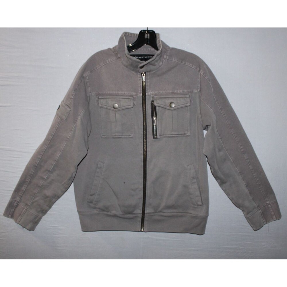 GUESS Mens Full Zip Jacket Gray Size Medium Front Pockets with Zip Snap Button